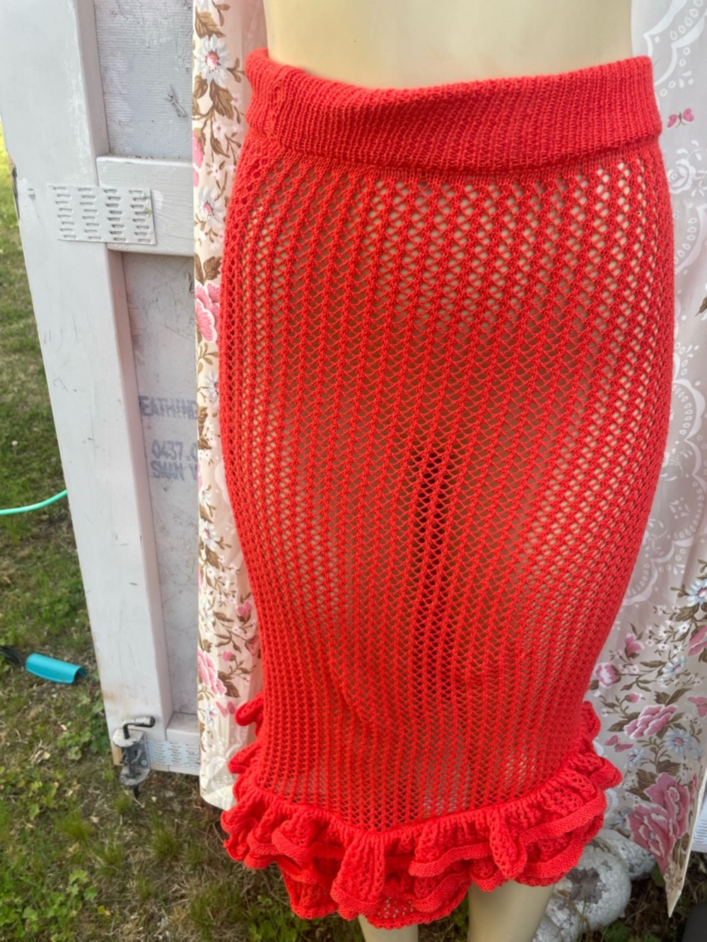 Orange Crochet Knit Mini Skirt - Open Stitch